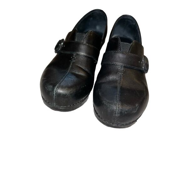 Women's Dansko Black 38 Leather Clogs Shoes‎ Slip-On Buckle - Picture 4 of 11